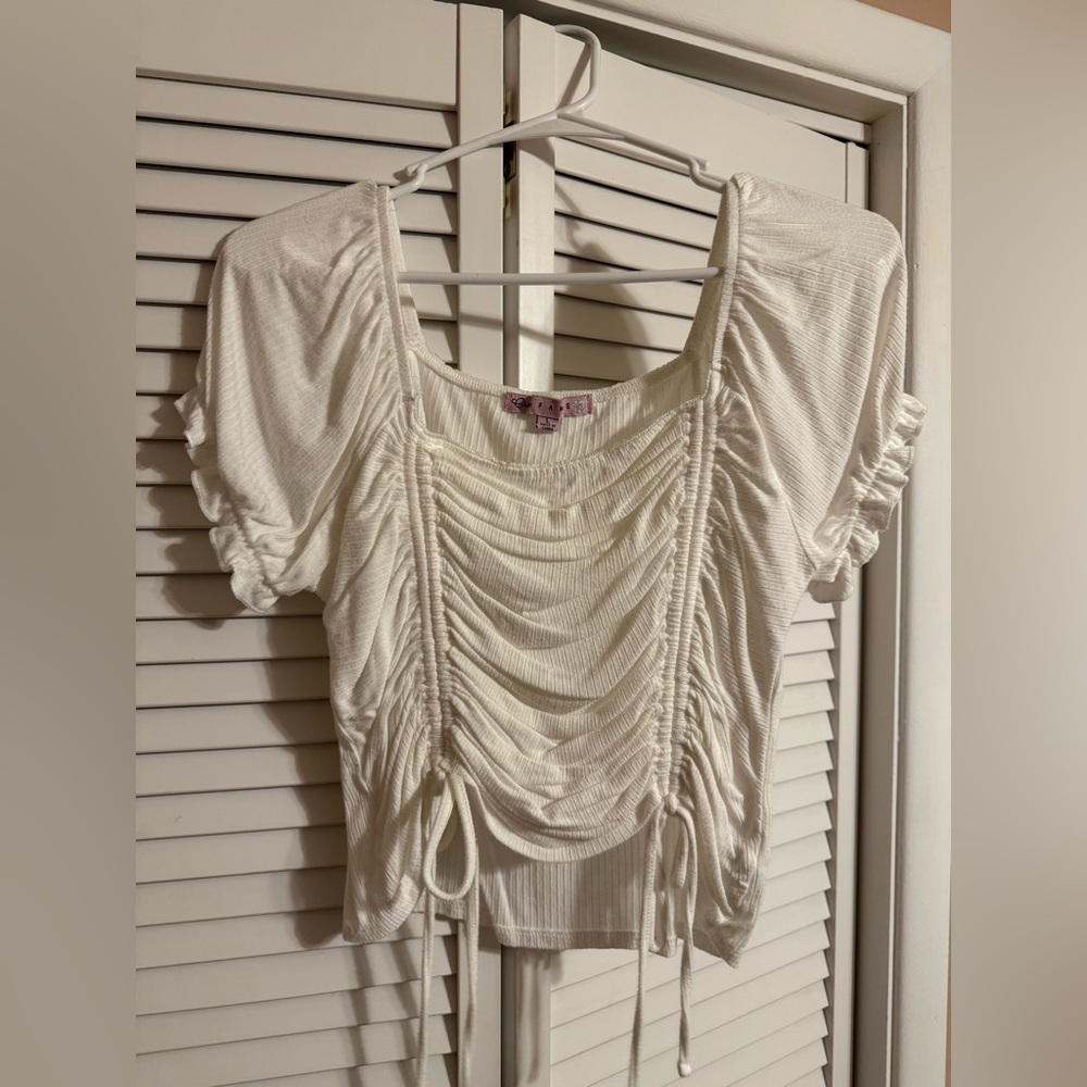 Fame White Sinched Off The Shoulder Crop Top